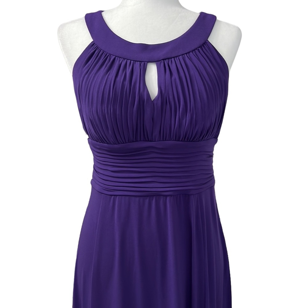 Elegant Purple Sleeveless Pleated Waist Dress
